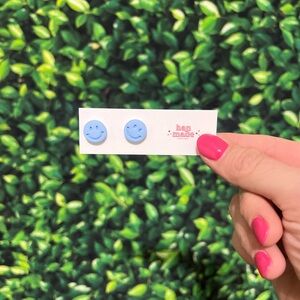 Blue Smiley Face Polymer Clay Earrings